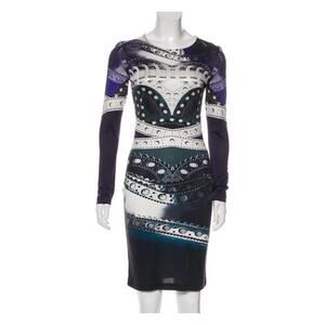 Mary Kantrazou dress size small printed silk jersey bodycon midi long sleeve
